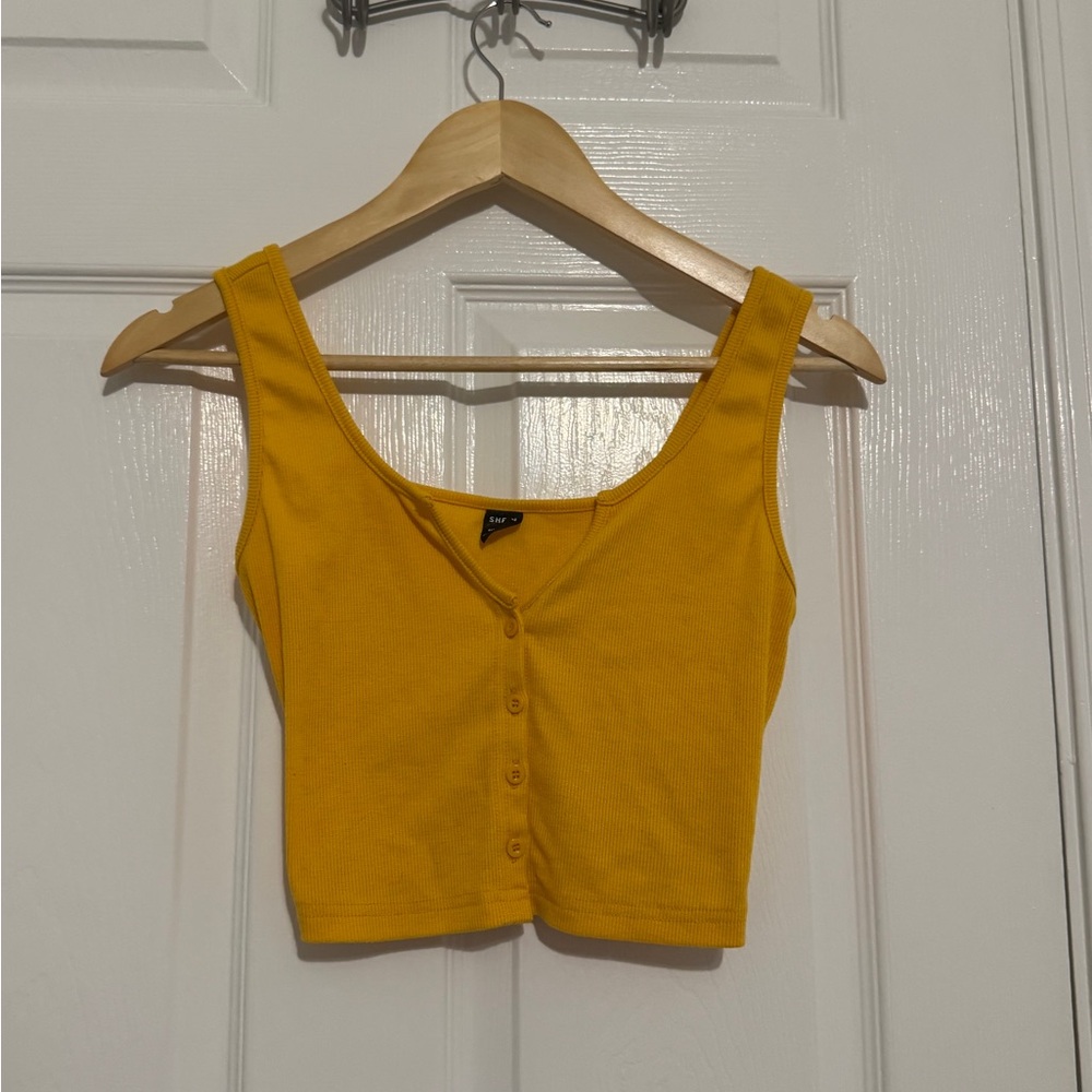 Yellow Button-Up Crop Top